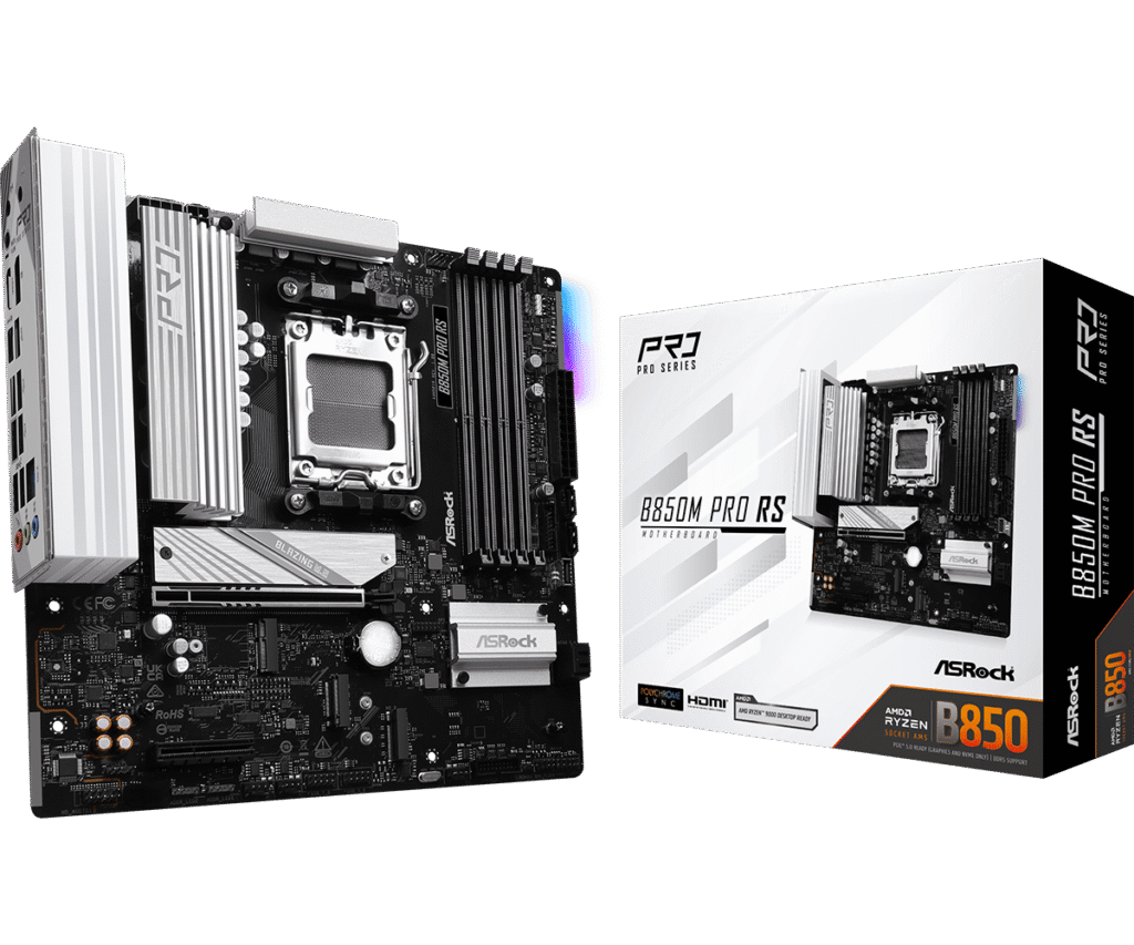PLACA MAE ASROCK AM5 B850M PRO RS M-ATX 4XDDR5 256GB 4XUSB2.0 3XUSB3.2 1XUSB3.2 TIPO-C HDMI/DP REDE GIGA 3XM.2 NVME