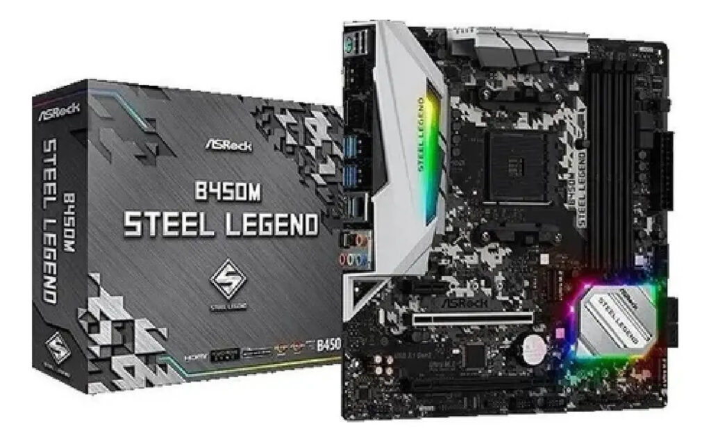 PLACA MAE ASROCK B450M STEEL LEGEND - RYZEN AM4 - DDR4 - MATX - M.2 - HDMI/DISPLAYPORT