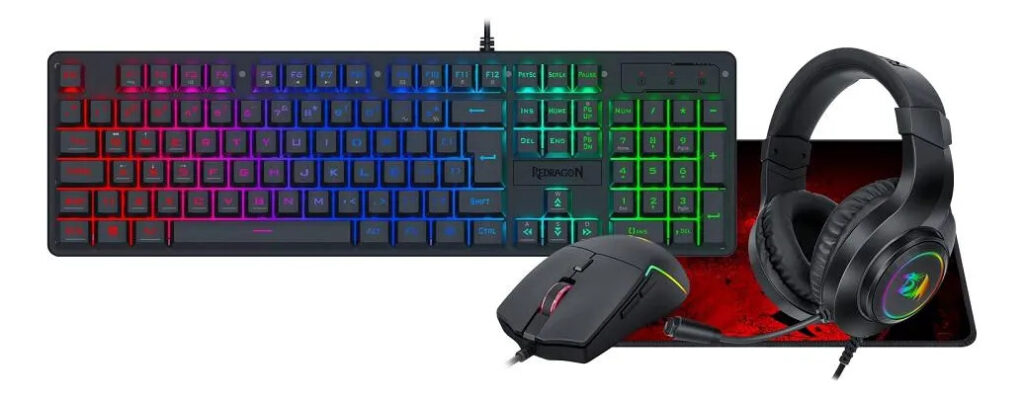 COMBO TECLADO + MOUSE + HEADSET + MOUSEPAD REDRAGON ESSENTIALS PRETO S166