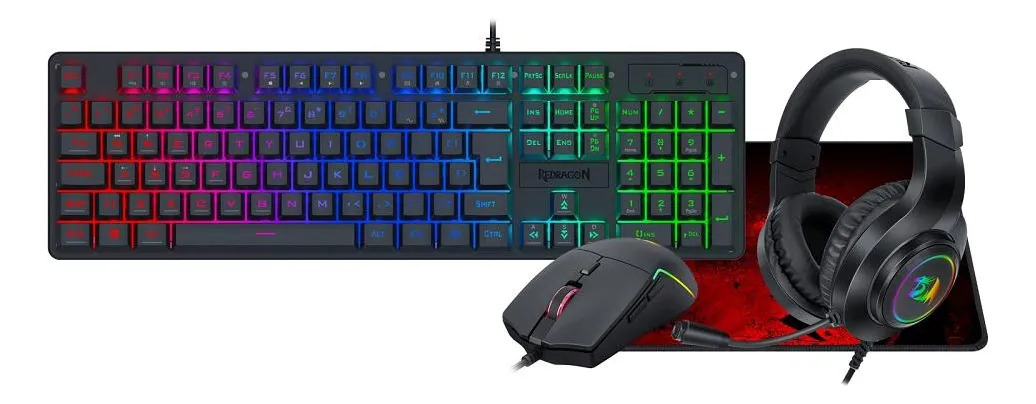 COMBO TECLADO + MOUSE + HEADSET + MOUSEPAD REDRAGON ESSENTIALS PRETO S166