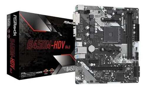 PLACA MAE ASROCK B450M-HDV R4.0 - RYZEN AM4 - DDR4 - MATX - M.2 - VGA/HDMI/DVI
