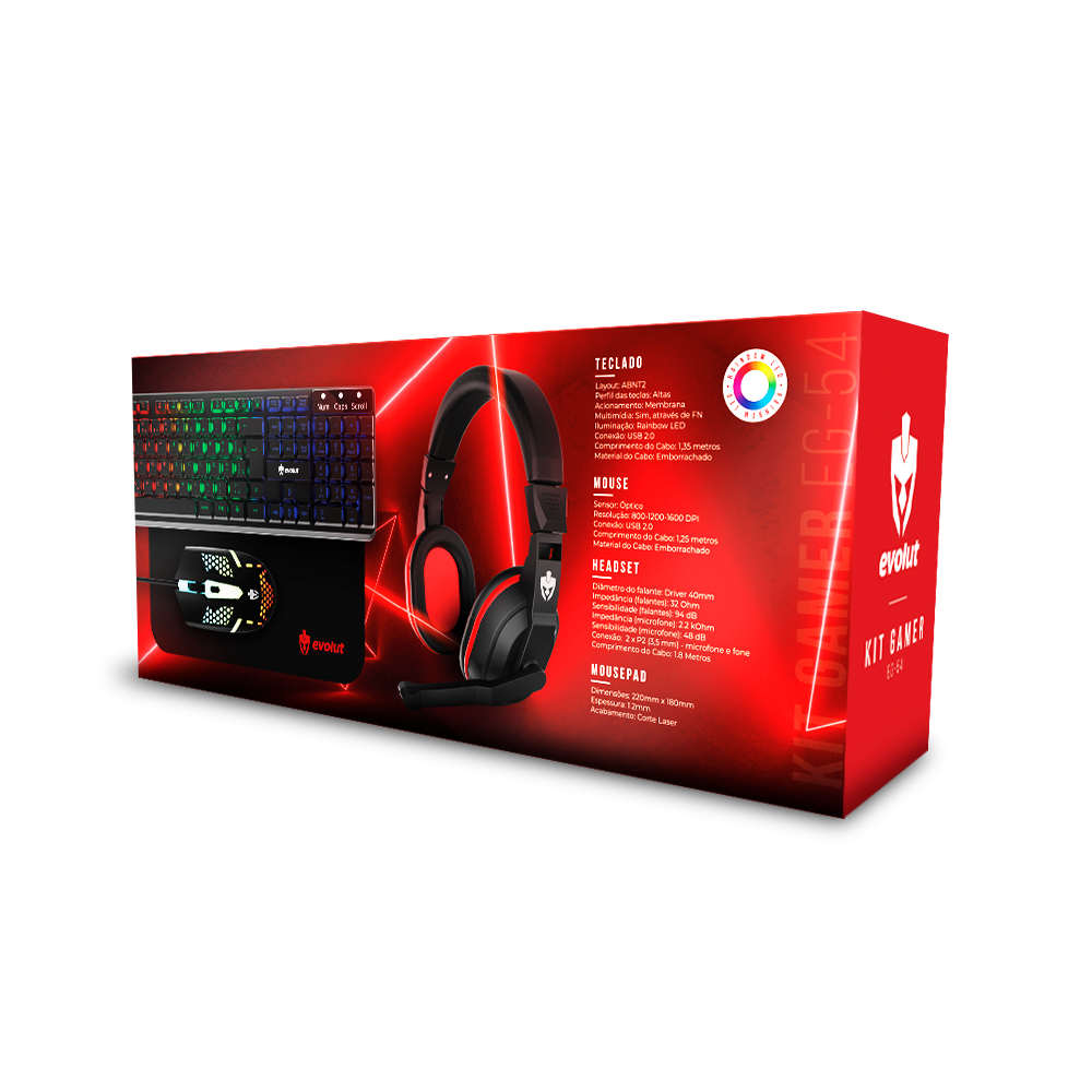 KIT GAMER PRETO COM TECLADO MEMBRANA, MOUSE 1600 DE DPI, HEADSET E MOUSEPAD EG-54 STARTER EVOLUT - Imagem 6